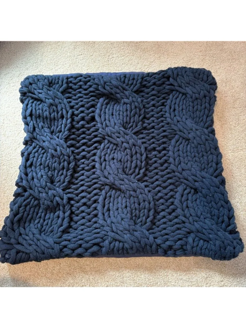 Pottery Barn Colossal Handknit Pillow Cover 24x24 Navy Blue Chunky Cable Knit XL
